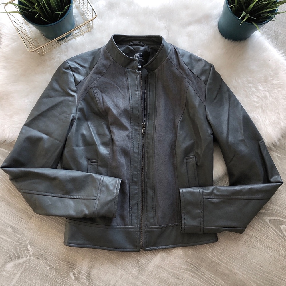 Gray Faux Leather + Suede Moto Jacket Sz 2/4